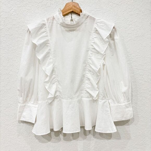 RHODE Sylvie Cotton White Peplum Ruffle Top Size XS - Picture 1 of 6